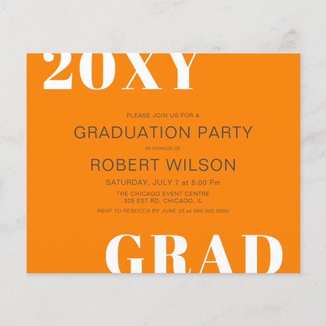 Papier Budget Orange Bold Graduation Party Invitation (Devant)