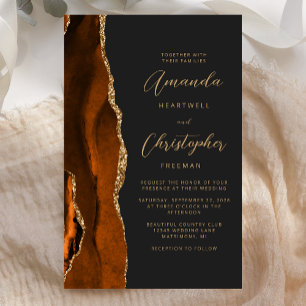 Papier Budget Orange Brûlé Agate Or Mariage Sombre