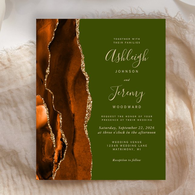 Papier Budget Orange Brûlé Agate Vert Olive Mariage (Créateur téléchargé)