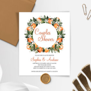 Papier Budget Orange Floral Couples Douche Invitation