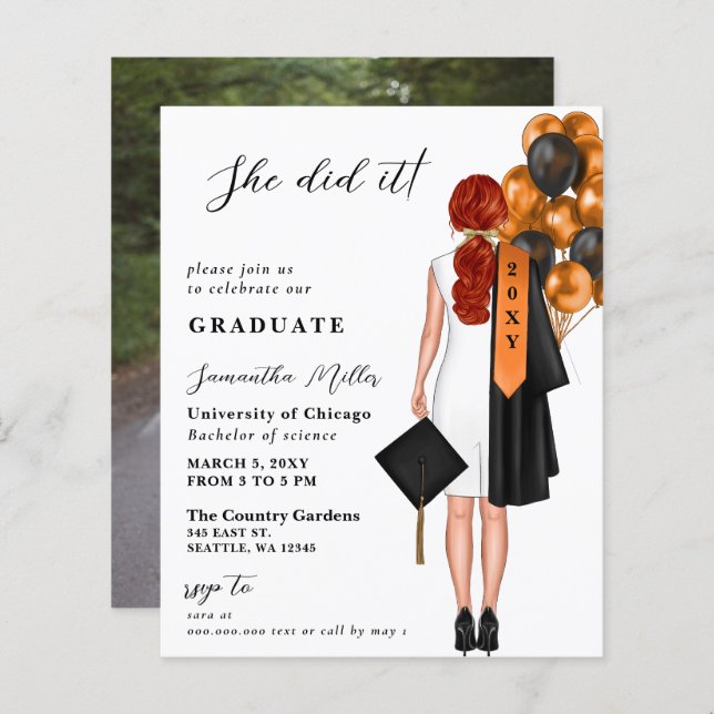 Papier Budget Orange Simple Photo Elle L'A Fait Diplôme (Devant / Derrière)