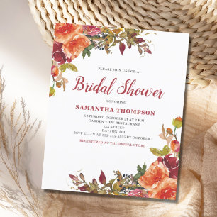 Papier Budget Orange Térracotta Floral Fête de Mariage