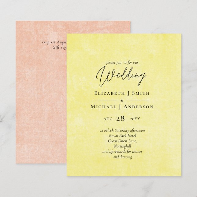 Papier BUDGET Orange Yellow Script Mariage (Devant / Derrière)