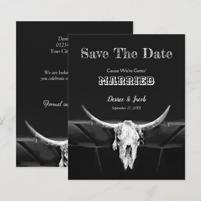 Papier Budget Ouest Noir Et Blanc Enregistrer La Date (Devant / Derrière)