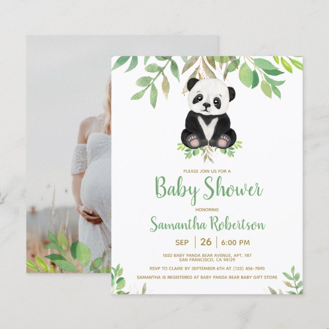 Papier Budget Ours vert Baby shower Invitation (Devant / Derrière)