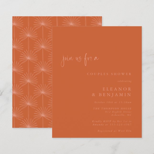 Papier Budget Palm Botanique Brûlé Orange Couples Douche (Devant / Derrière)