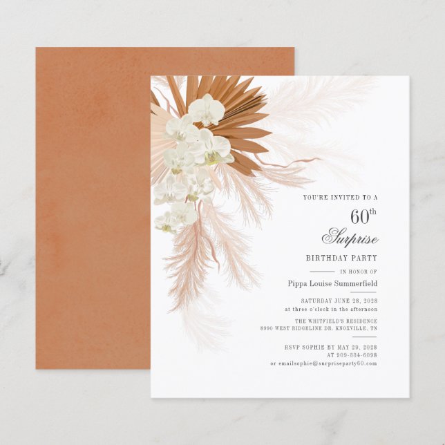 Papier Budget Pampas Grass 60e Anniversaire Fête Invitati (Devant / Derrière)