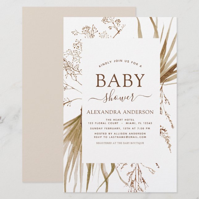 Papier Budget Pampas Grass Baby shower Bohème Bohème Bohè (Devant / Derrière)