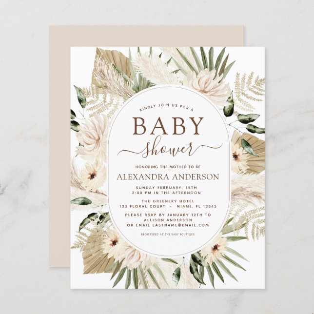 Papier Budget Pampas Grass Baby shower Boho Eucalyptus (Devant / Derrière)