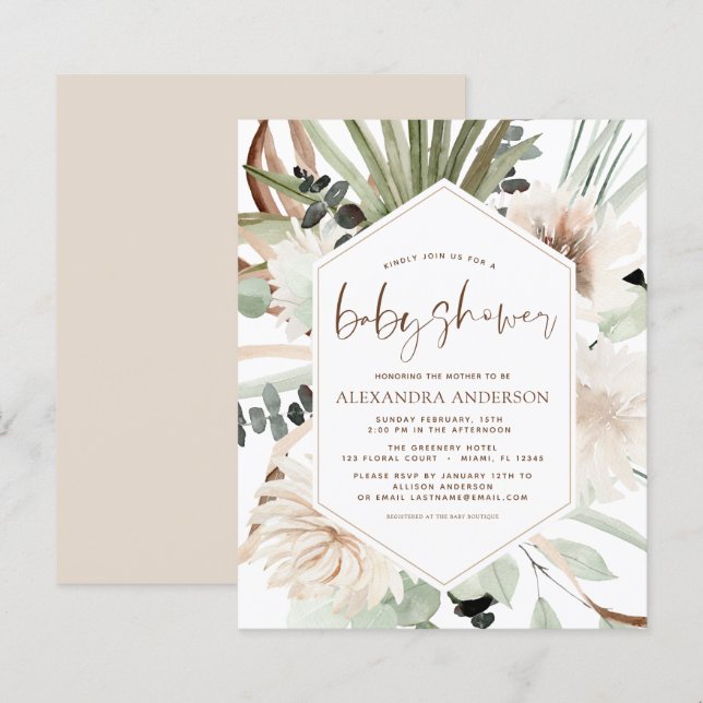 Papier Budget Pampas Grass Baby shower Boho Eucalyptus (Devant / Derrière)