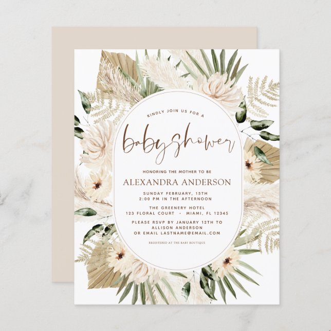 Papier Budget Pampas Grass Baby shower Boho Eucalyptus (Devant / Derrière)