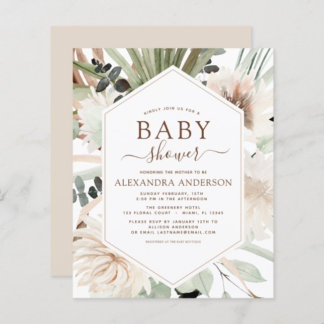 Papier Budget Pampas Grass Baby shower Boho Eucalyptus (Devant / Derrière)