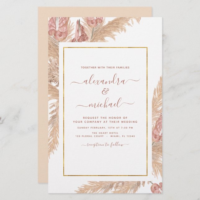 Papier Budget Pampas Grass Bohème Bohème Mariage Tropical (Devant / Derrière)