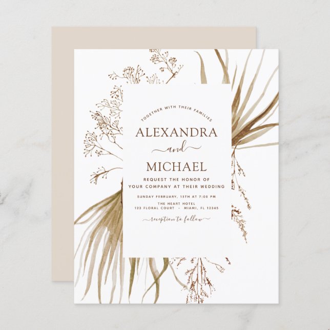 Papier Budget Pampas Grass Bohemian Boho Mariage (Devant / Derrière)
