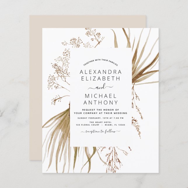 Papier Budget Pampas Grass Bohemian Boho Mariage (Devant / Derrière)