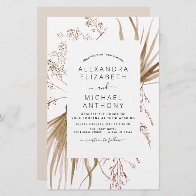 Papier Budget Pampas Grass Bohemian Boho Mariage (Devant / Derrière)