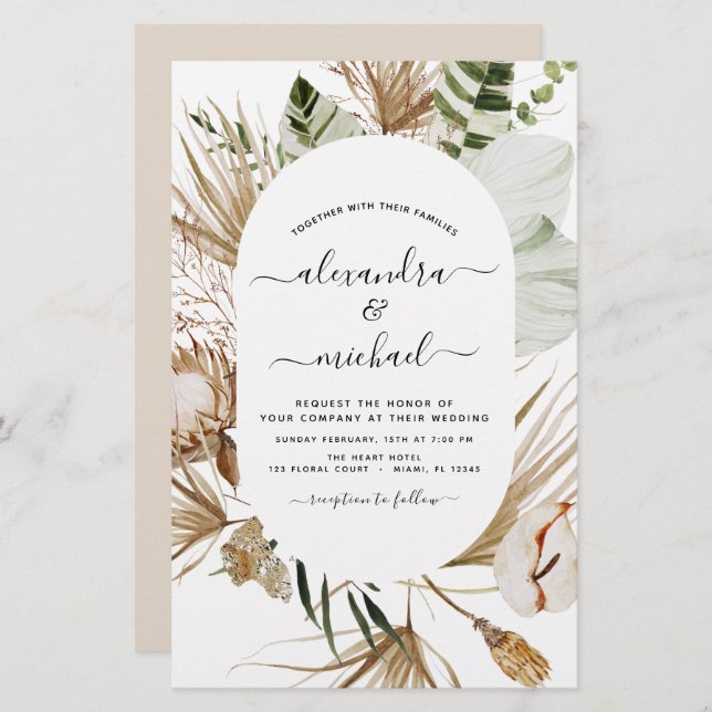 Papier Budget Pampas Grass Bohemian Eucalyptus Mariage (Devant / Derrière)