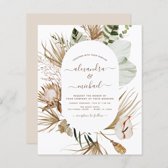 Papier Budget Pampas Grass Bohemian Eucalyptus Mariage (Devant / Derrière)