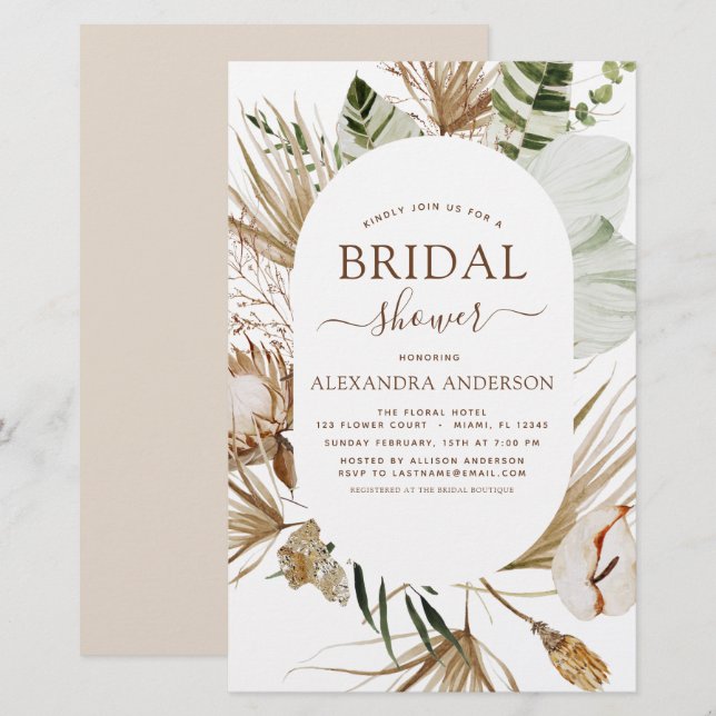 Papier Budget Pampas Grass Boho Fête des mariées tropical (Devant / Derrière)