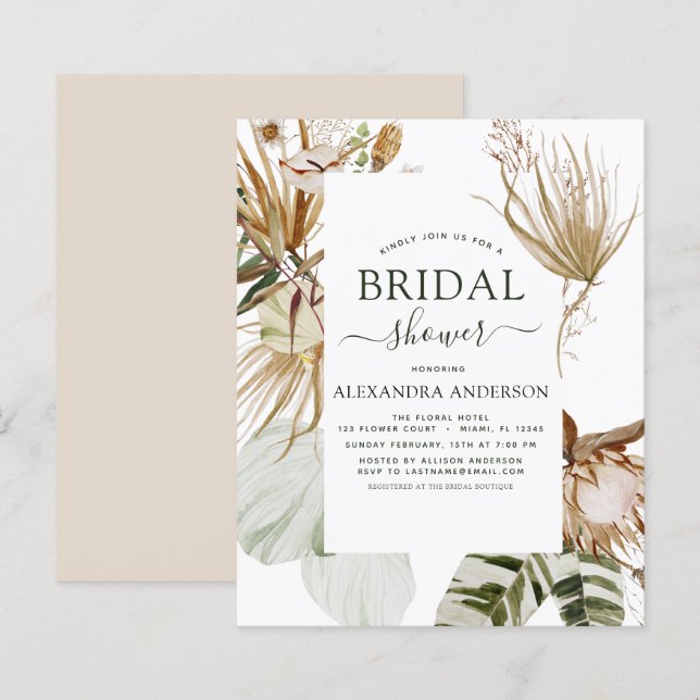 Papier Budget Pampas Grass Boho Fête des mariées tropical (Devant / Derrière)