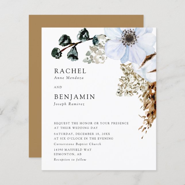 Papier Budget Pampas Grass Elegant Boho Mariage Floral (Devant / Derrière)