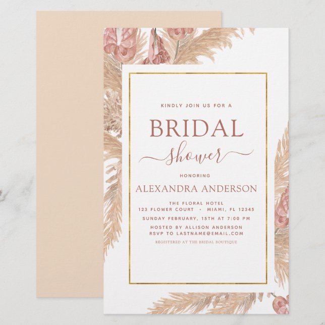 Papier Budget Pampas Grass Fête des mariées Bohemian Boho (Devant / Derrière)
