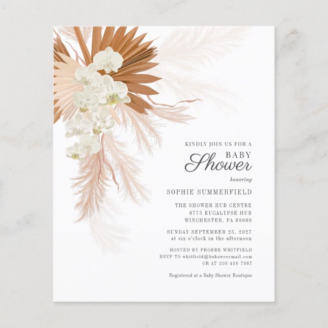 Papier Budget Pampas Grass Floral Baby shower Invitation (Devant)