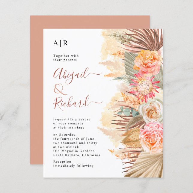 Papier BUDGET Pampas herbe faire-part de mariage (Devant / Derrière)