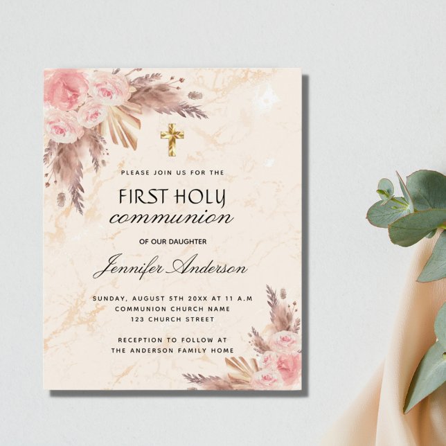 Papier Budget pampas herbe rose blush première communion (Créateur téléchargé)