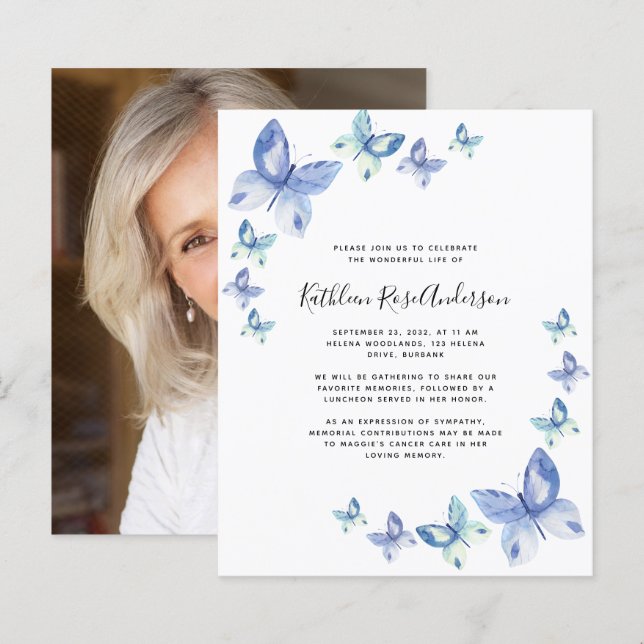 Papier BUDGET Papillon Célébration de la vie Invitation (Devant / Derrière)