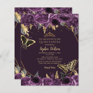 Papier Budget Papillon pourpre Quinceañera Invitation
