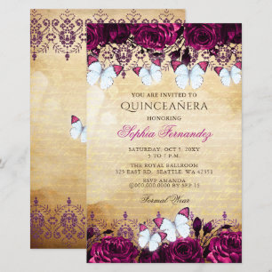 Papier Budget Papillon rose Quinceañera Invitation