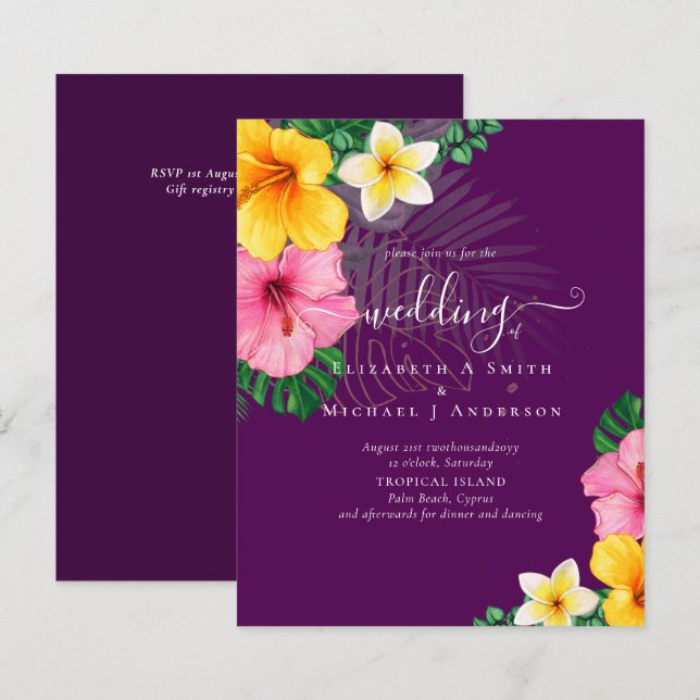 Papier BUDGET Paradis tropical Plage Mariage Florales (Devant / Derrière)