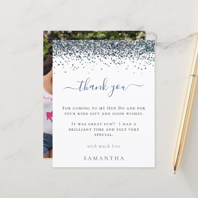 Papier Budget Parties scintillant bleue Photo Hen Party M (Devant/Arrière en situation)