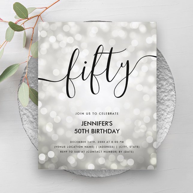 Papier BUDGET Parties scintillant en argent Lumières 50e  (BUDGET Silver Glitter Lights 50th Birthday )