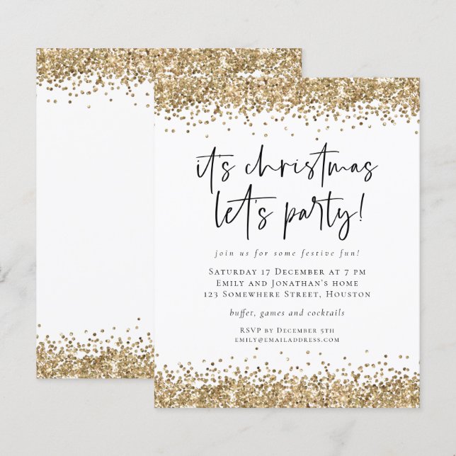 Papier Budget Parties scintillant or Noël Lets Invitation (Devant / Derrière)