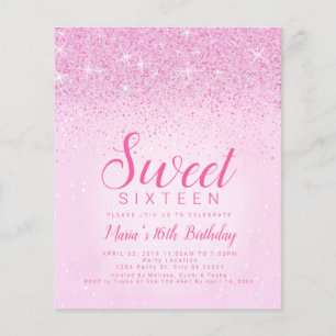 Papier Budget Parties scintillant rose, Sweet 16 Invitati