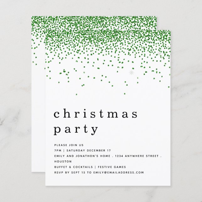 Papier Budget Parties scintillant verte Noël Invitation (Devant / Derrière)