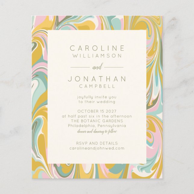 Papier Budget Pastel Abstrait Marbre Chic Mariage Invitat (Devant)