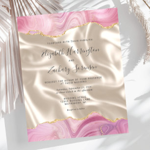 Papier Budget Pastel Pink Gold Agate Mariage en soie ivoi