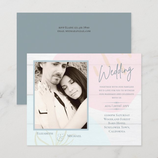 Papier BUDGET Pastel rose bleu photo Mariage Invitation (Devant / Derrière)