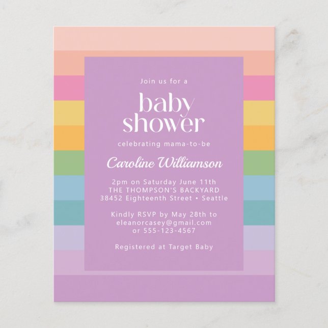 Papier Budget Pastel Stripe Arc-en-ciel violet Baby showe (Devant)