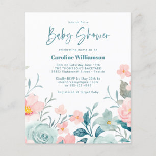 Papier Budget Pastel Turquoise rose Baby shower Floral In