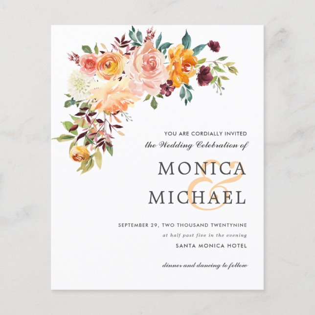 Papier BUDGET Pays Fleur Bourgogne Floral Chic Mariage (Devant)