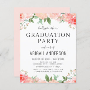 Papier Budget Peach Coral Floral Graduation Invitation