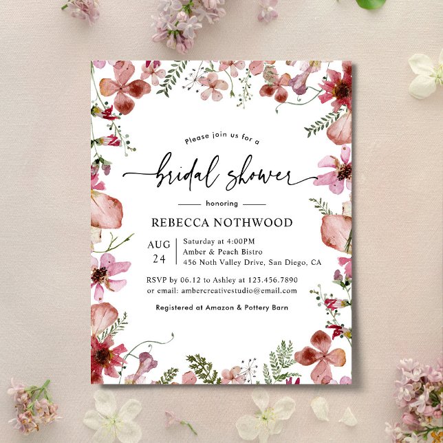 Papier Budget Peach Florals Bridal Shower Invitation (Créateur téléchargé)