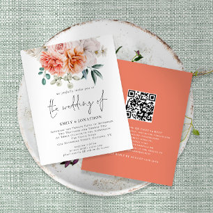Papier Budget Peach Peonies Floral QR Code Mariage Invita