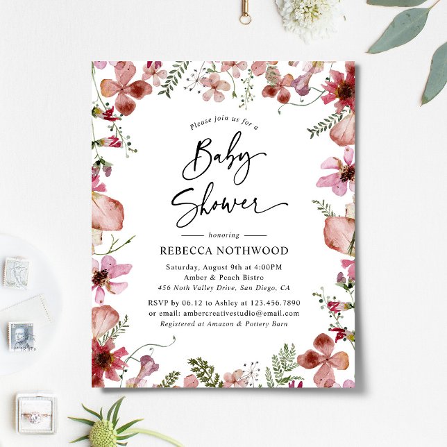 Papier Budget Peachy rose Baby shower Floral Invitation (Créateur téléchargé)