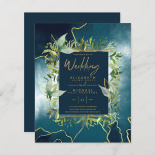Papier BUDGET Peacock Bleu Or Vert Mariage Invite
