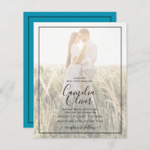 BUDGET Peacock Blue Photo Overlay Mariage Inviter